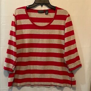 Relativity woman Red/Gray Striped Top USED 3X 95% Cotton 3/4 sleeve USED casual